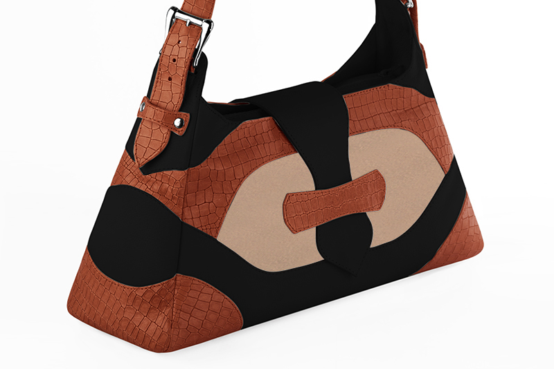 Handcrafted women's luxurious elegant handbag in premium terracotta orange, biscuit beige and matt black leather. Perfect for elevated everyday style.   
                Choose from our luxurious collections of leather and fabric to perfectly match your handbags to your outfits.